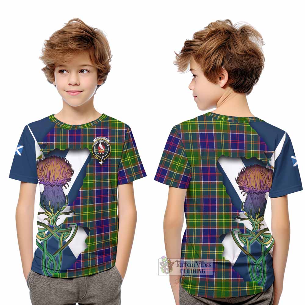Tartan Vibes Clothing Whitefoord Tartan Family Crest Kid T-Shirt Scottish Thistle Celtic Inspired