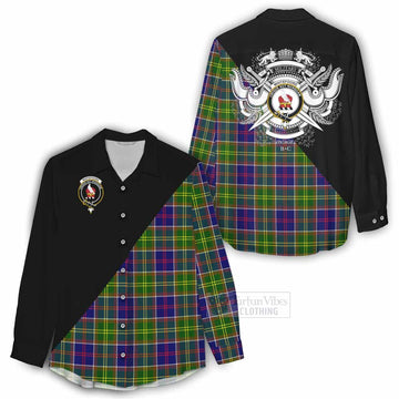 Whitefoord Tartan Women's Casual Shirt with Family Crest and Military Logo Style - Tartan Vibes Clothing