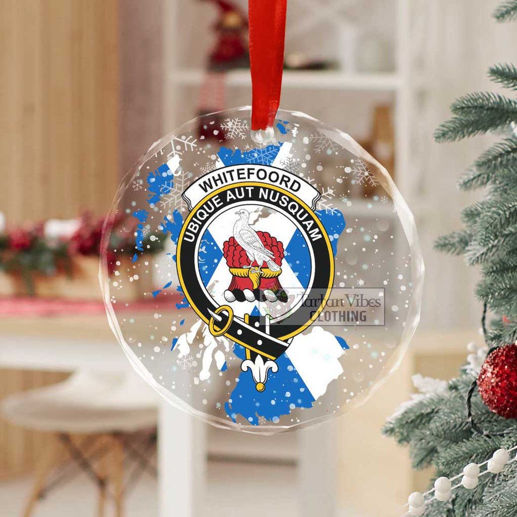 Tartan Vibes Clothing Whitefoord Clan Crest Christmas Glass Ornament with Scotland Map