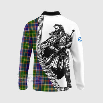 Whitefoord Tartan Clan Crest Long Sleeve Polo Shirt with Highlander Warrior Celtic Style - Tartan Vibes Clothing