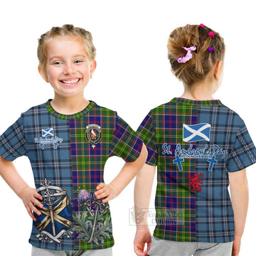 Whitefoord Tartan Kid T-Shirt Happy St. Andrew's Day Half Tartan Style - Tartan Vibes Clothing