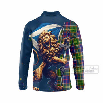 Whitefoord Tartan Family Crest Long Sleeve Polo Shirt with Scottish Majestic Lion - Tartan Vibes Clothing