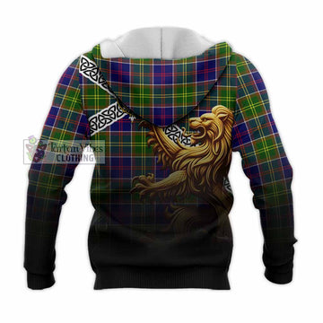Tartan Vibes Clothing Whitefoord Crest Tartan Knitted Hoodie with Golden Lion Emblem Celtic Style