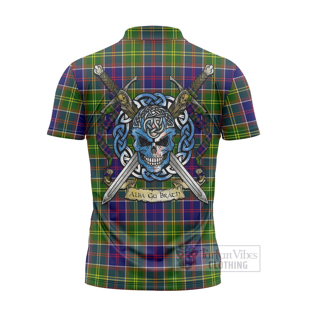 Whitefoord Tartan Zipper Polo Shirt with Family Crest Celtic Skull Style - Tartan Vibes Clothing