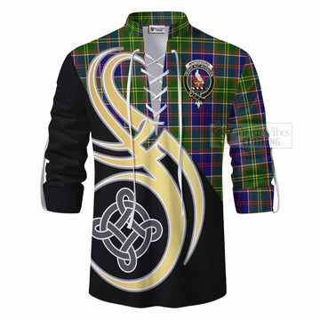 Whitefoord Tartan Ghillie Kilt Shirt with Family Crest and Celtic Symbol Style - Tartan Vibes Clothing