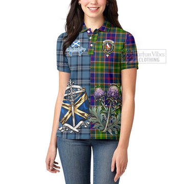 Whitefoord Tartan Women's Polo Shirt Happy St. Andrew's Day Half Tartan Style - Tartan Vibes Clothing