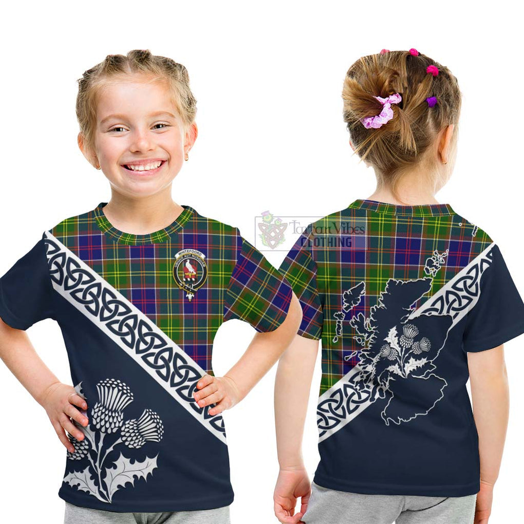 Whitefoord Tartan Kid T-Shirt Featuring Thistle and Scotland Map - Tartan Vibes Clothing