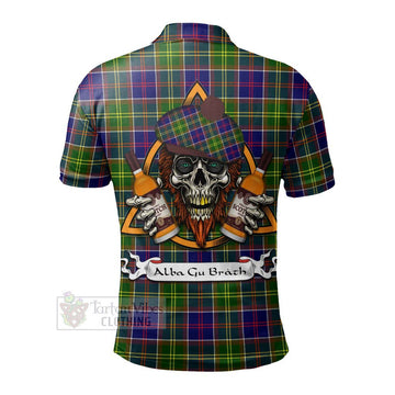 Whitefoord Tartan Polo Shirt with Family Crest and Bearded Skull Holding Bottles of Whiskey - Tartan Vibes Clothing