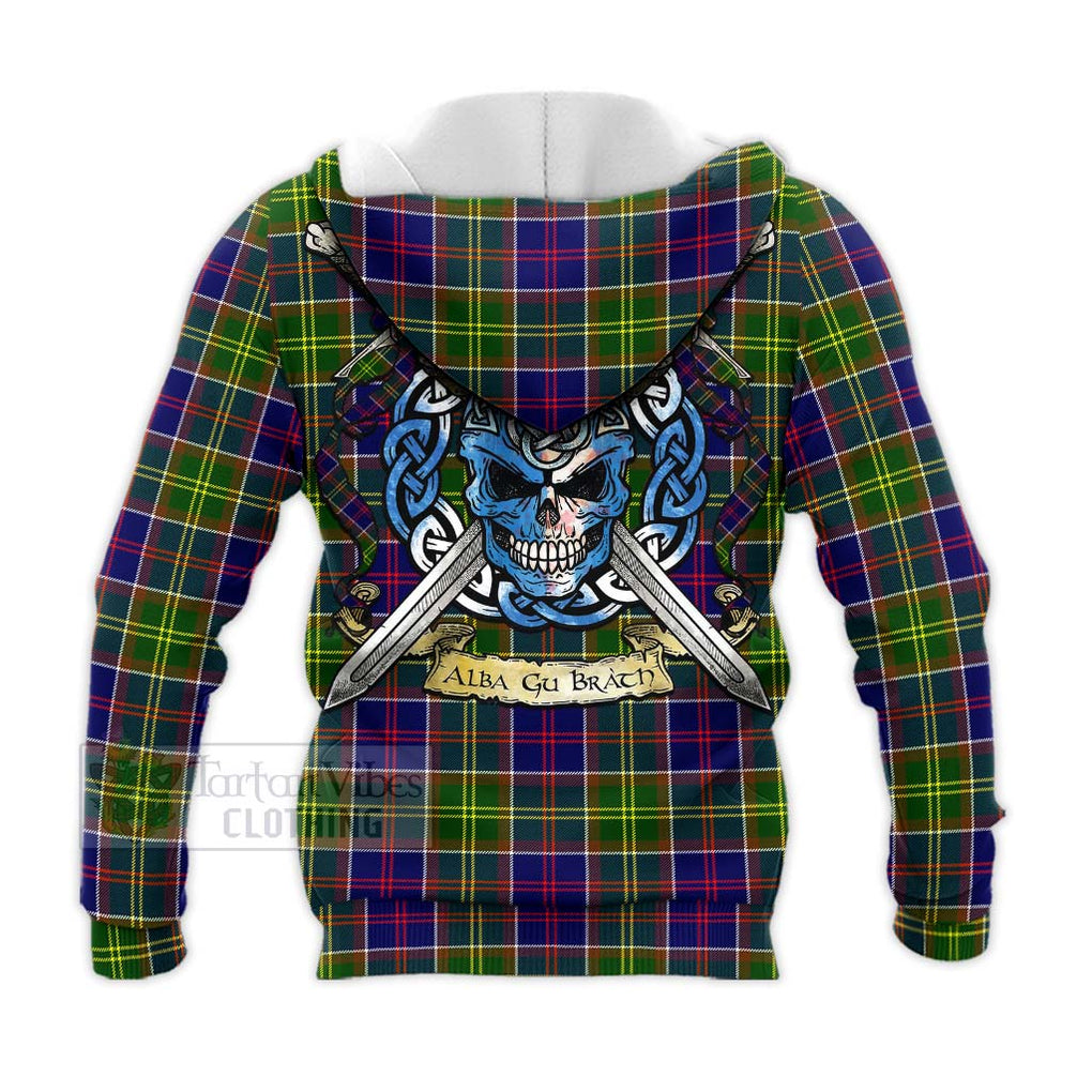 Whitefoord Tartan Knitted Hoodie with Family Crest Celtic Skull Style - Tartan Vibes Clothing