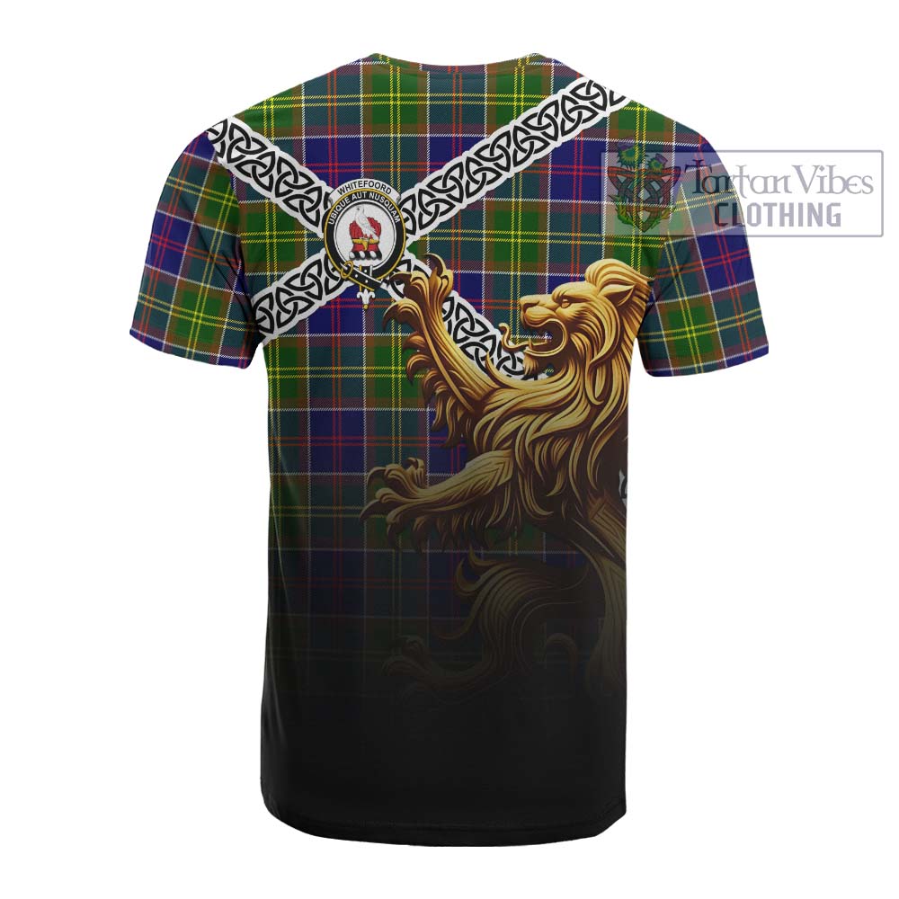 Whitefoord Crest Tartan Cotton T-shirt with Golden Lion Emblem Celtic Style - Tartan Vibes Clothing