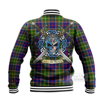 Whitefoord Tartan Baseball Jacket with Family Crest Celtic Skull Style - Tartan Vibes Clothing