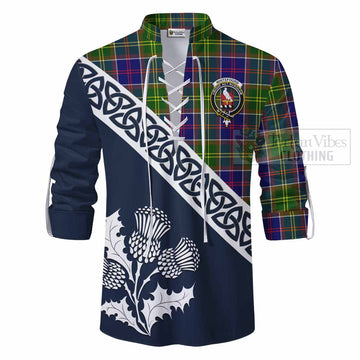 Whitefoord Tartan Ghillie Kilt Shirt Featuring Thistle and Scotland Map - Tartan Vibes Clothing