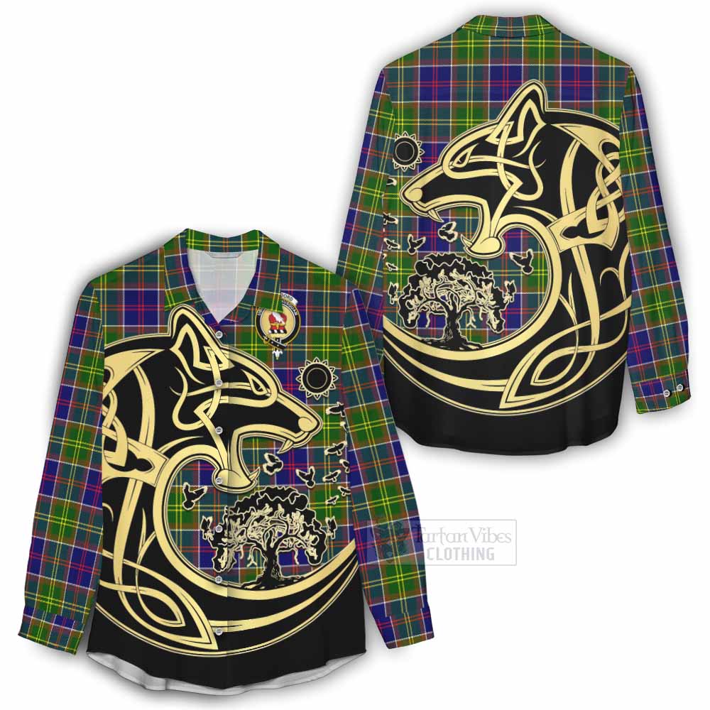Whitefoord Tartan Women's Casual Shirt with Family Crest Celtic Wolf Style - Tartan Vibes Clothing