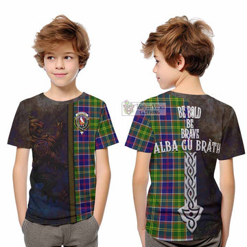 Whitefoord Tartan Family Crest Kid T-Shirt Alba Gu Brath Be Brave Lion Ancient Style