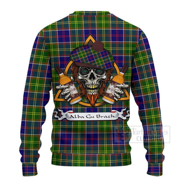 Whitefoord Tartan Ugly Sweater with Family Crest and Bearded Skull Holding Bottles of Whiskey - Tartan Vibes Clothing
