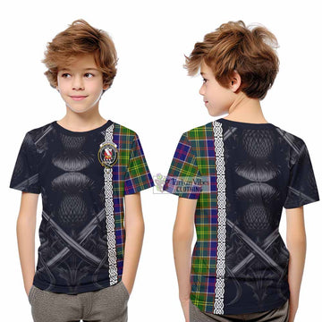 Whitefoord Tartan Kid T-Shirt with Family Crest Cross Sword Thistle Celtic Vibes - Tartan Vibes Clothing