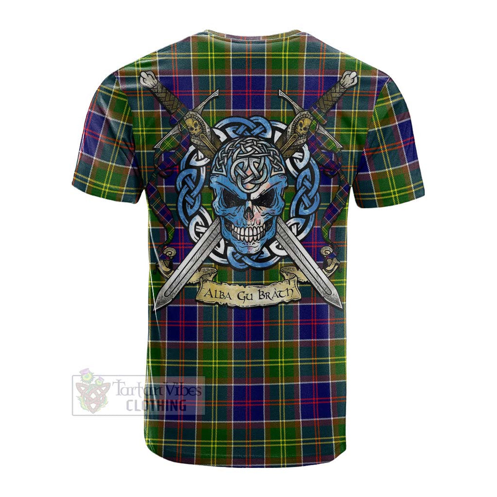 Whitefoord Tartan Cotton T-shirt with Family Crest Celtic Skull Style Men's Shirt - Tartan Vibes Clothing