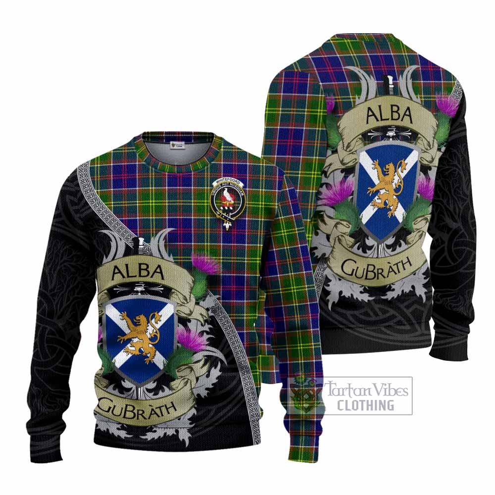 Whitefoord Tartan Family Crest Knitted Sweater Lion Rampant Royal Thistle Shield Celtic Inspired - Tartan Vibes Clothing