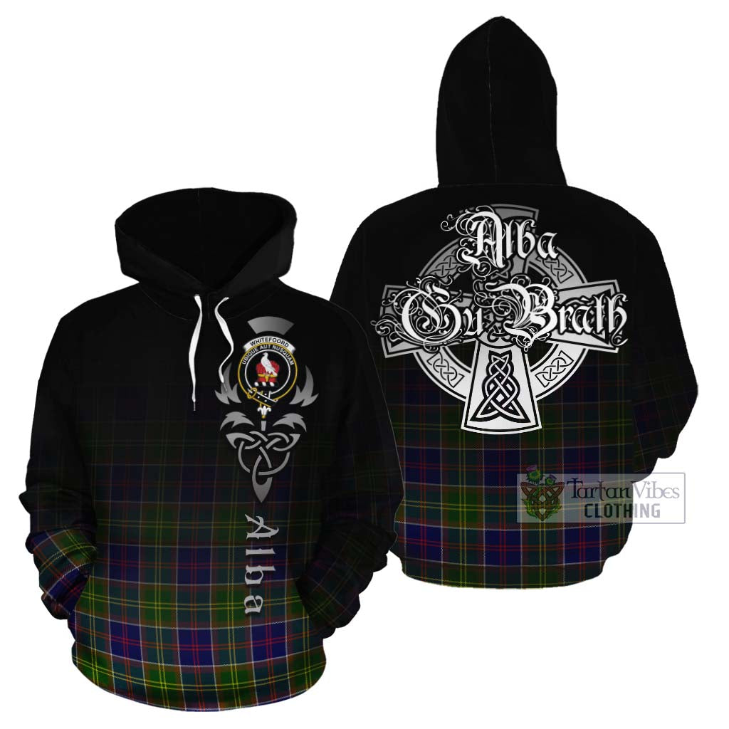 Tartan Vibes Clothing Whitefoord Tartan Cotton Hoodie Featuring Alba Gu Brath Family Crest Celtic Inspired