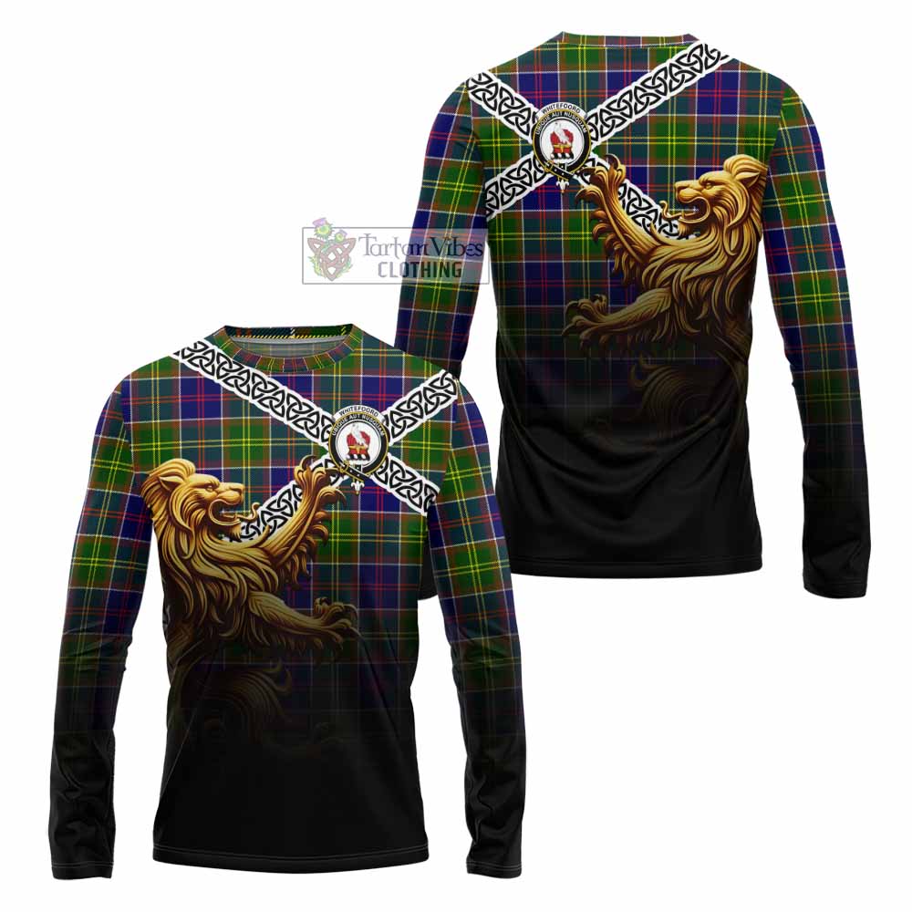 Whitefoord Crest Tartan Long Sleeve T-Shirt with Golden Lion Emblem Celtic Style - Tartan Vibes Clothing
