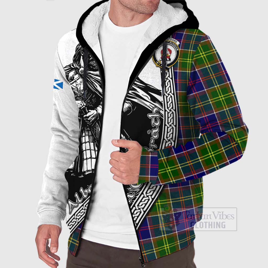 Whitefoord Tartan Clan Crest Sherpa Hoodie with Highlander Warrior Celtic Style Unisex - Tartan Vibes Clothing