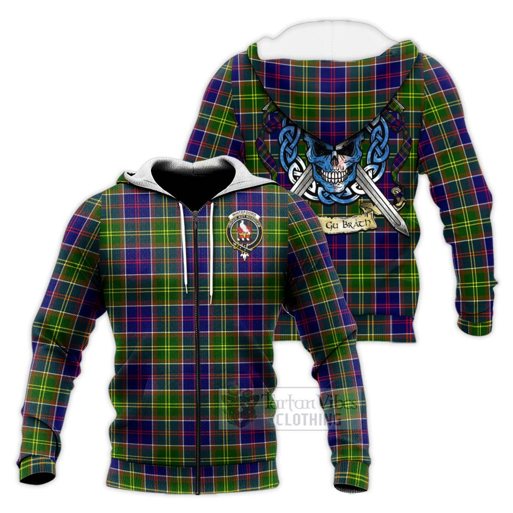 Whitefoord Tartan Knitted Hoodie with Family Crest Celtic Skull Style Unisex Knitted Zip Hoodie - Tartan Vibes Clothing