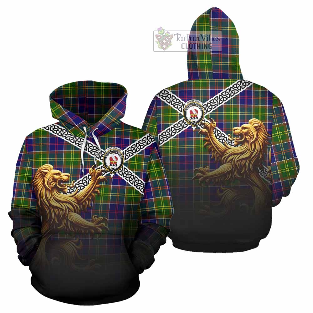 Whitefoord Crest Tartan Hoodie with Golden Lion Emblem Celtic Style - Tartan Vibes Clothing