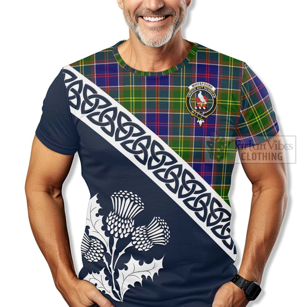 Whitefoord Tartan T-Shirt Featuring Thistle and Scotland Map - Tartanvibesclothing Store