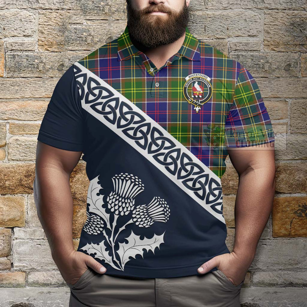 Whitefoord Tartan Polo Shirt Featuring Thistle and Scotland Map - Tartanvibesclothing Store