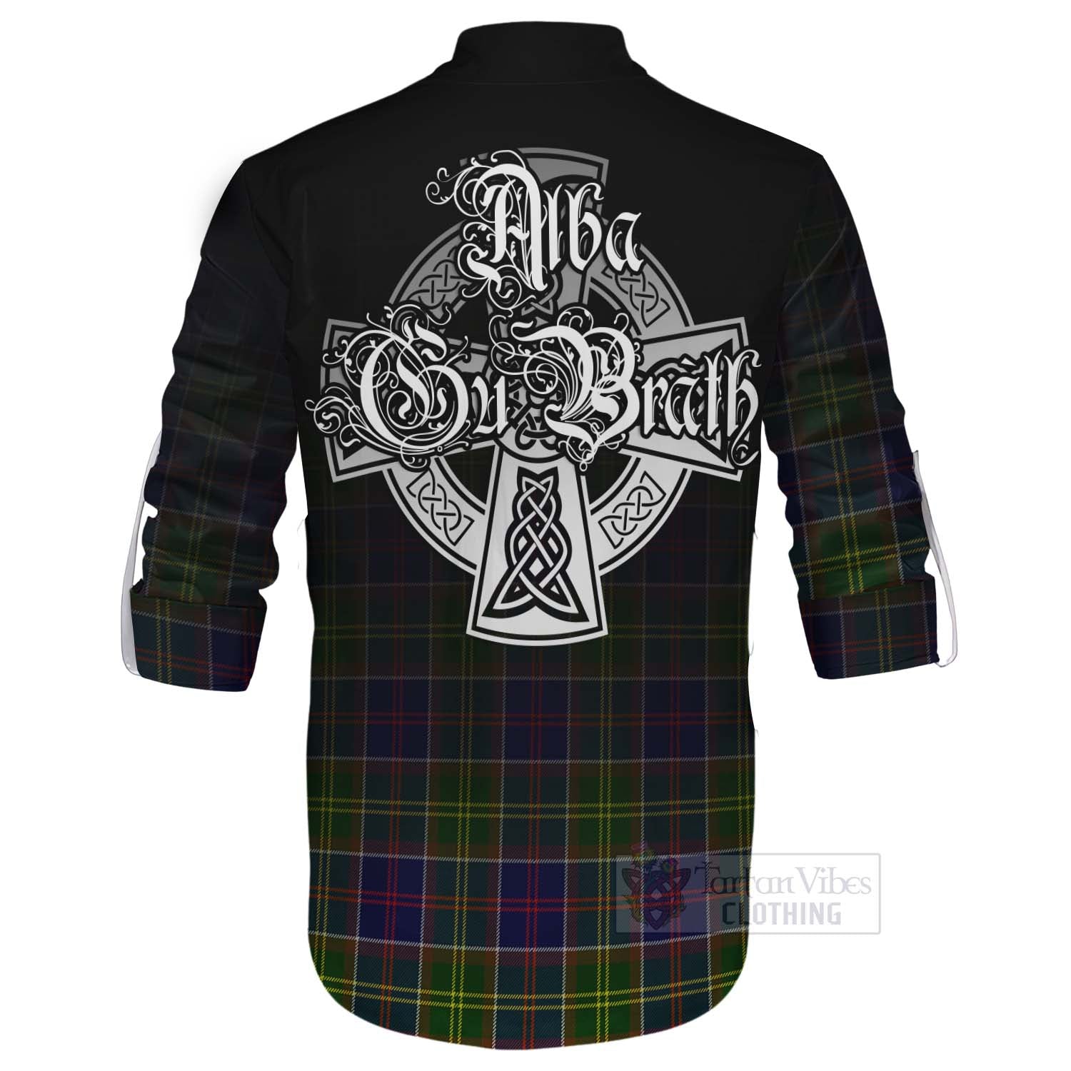Tartan Vibes Clothing Whitefoord Tartan Ghillie Kilt Shirt Featuring Alba Gu Brath Family Crest Celtic Inspired