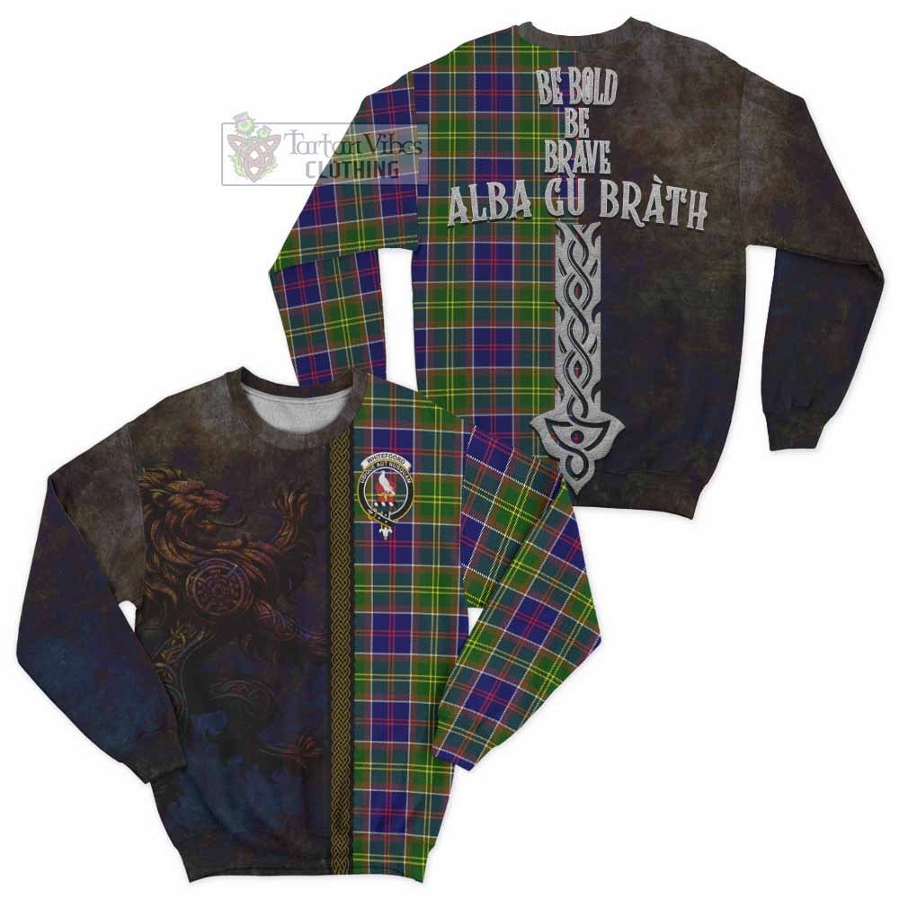 Whitefoord Tartan Family Crest Sweatshirt Alba Gu Brath Be Brave Lion Ancient Style - Tartan Vibes Clothing