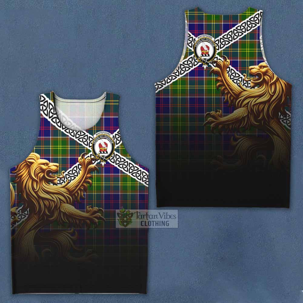 Whitefoord Crest Tartan Men's Tank Top with Golden Lion Emblem Celtic Style - Tartan Vibes Clothing