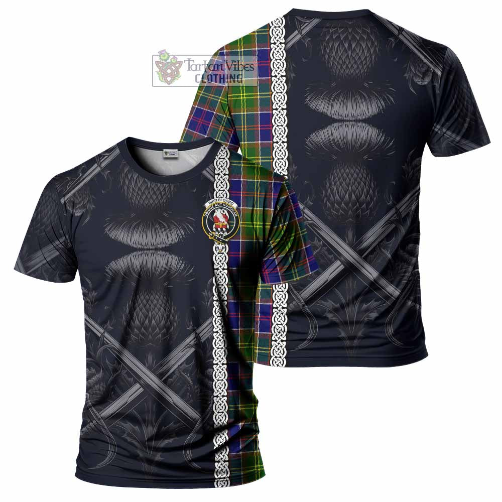 Whitefoord Tartan T-Shirt with Family Crest Cross Sword Thistle Celtic Vibes - Tartan Vibes Clothing