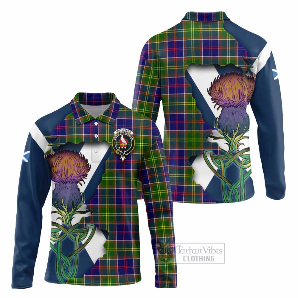 Tartan Vibes Clothing Whitefoord Tartan Family Crest Long Sleeve Polo Shirt Scottish Thistle Celtic Inspired