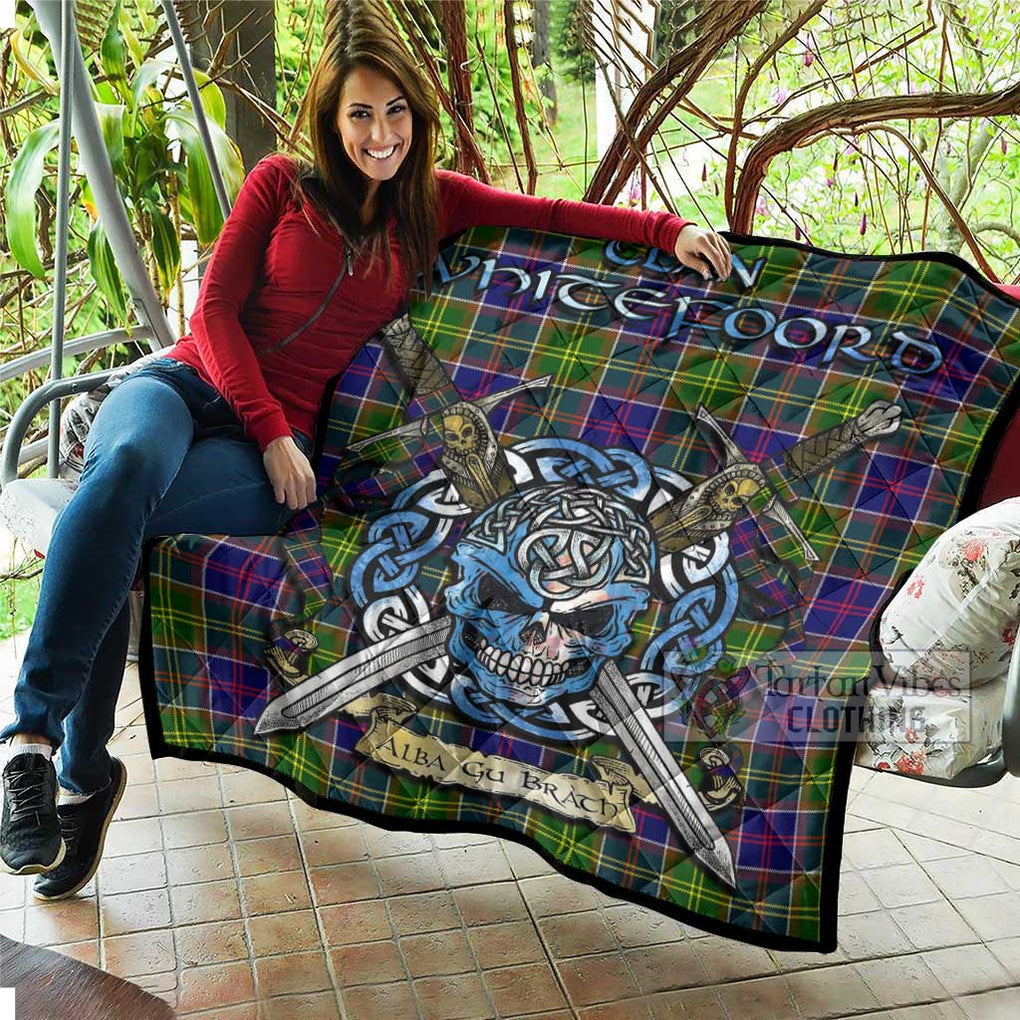 Whitefoord Tartan Quilt with Celtic Skull Alba Gu Brath Style - Tartan Vibes Clothing
