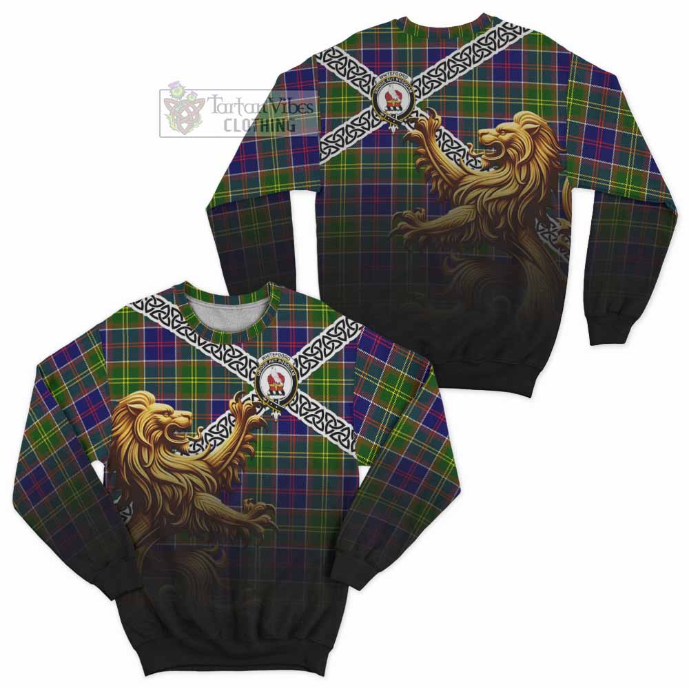 Whitefoord Crest Tartan Sweatshirt with Golden Lion Emblem Celtic Style - Tartan Vibes Clothing