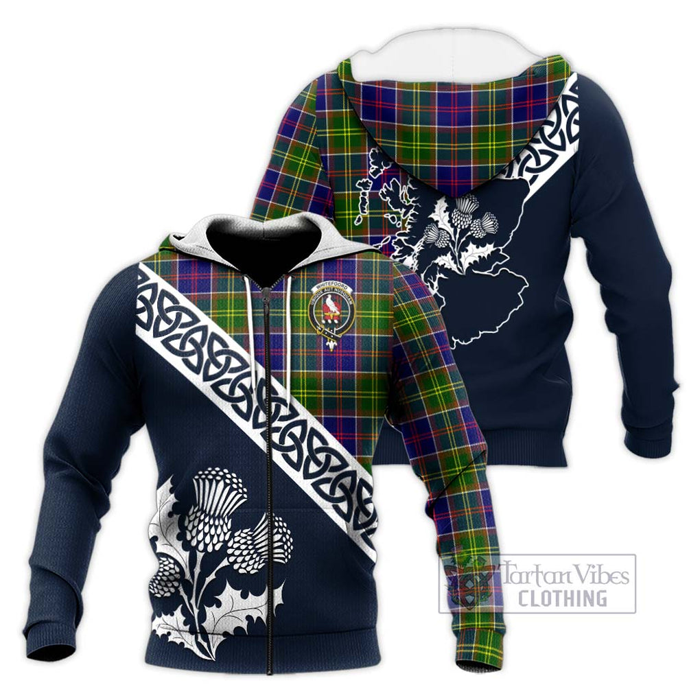 Whitefoord Tartan Knitted Hoodie Featuring Thistle and Scotland Map Unisex Knitted Zip Hoodie - Tartan Vibes Clothing