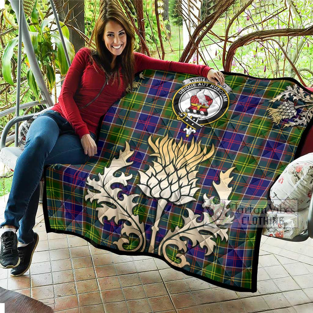Tartan Vibes Clothing Whitefoord Tartan Quilt with Family Crest and Golden Thistle Style