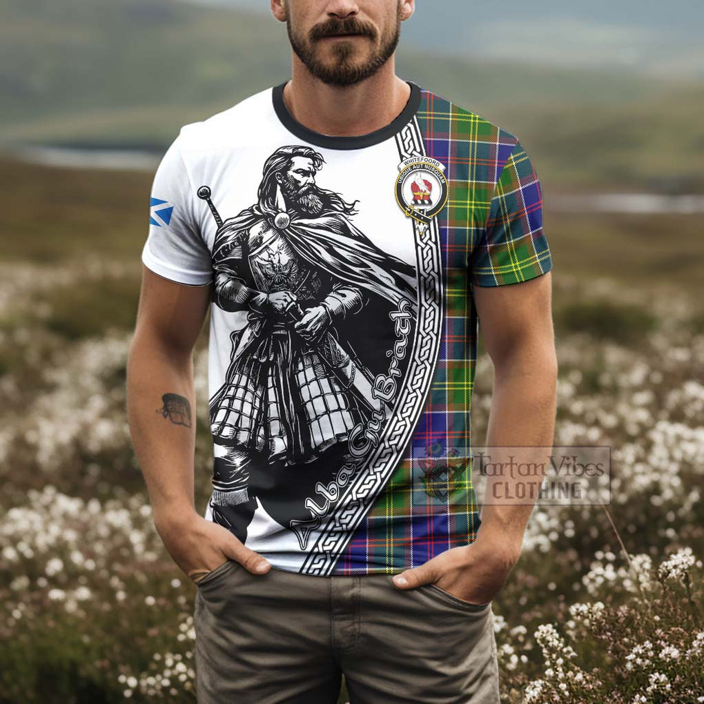 Whitefoord Tartan Clan Crest T-Shirt with Highlander Warrior Celtic Style - Tartan Vibes Clothing
