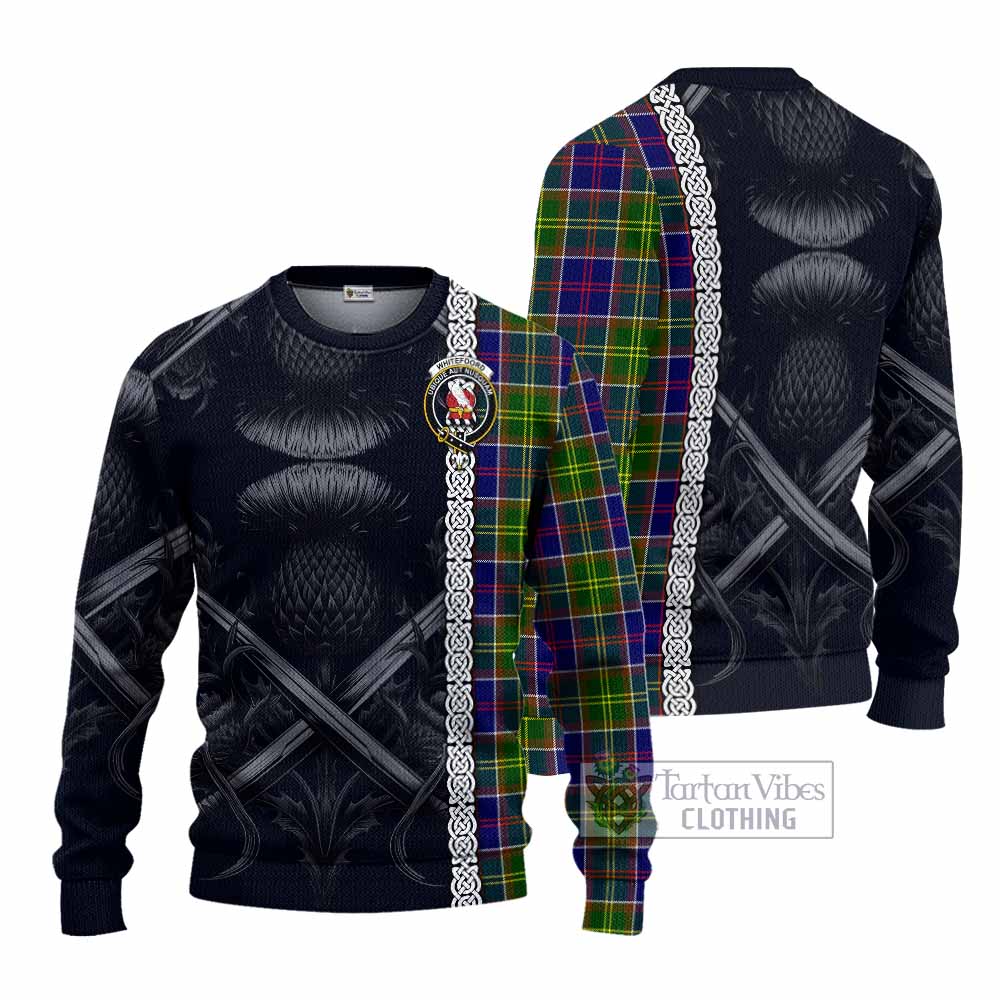 Whitefoord Tartan Knitted Sweater with Family Crest Cross Sword Thistle Celtic Vibes - Tartan Vibes Clothing