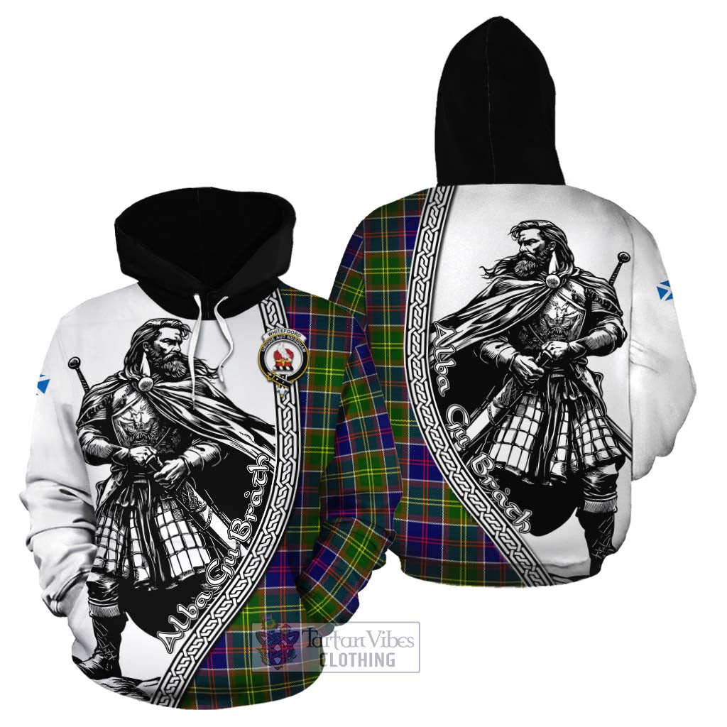 Whitefoord Tartan Clan Crest Cotton Hoodie with Highlander Warrior Celtic Style Zip Hoodie - Tartan Vibes Clothing