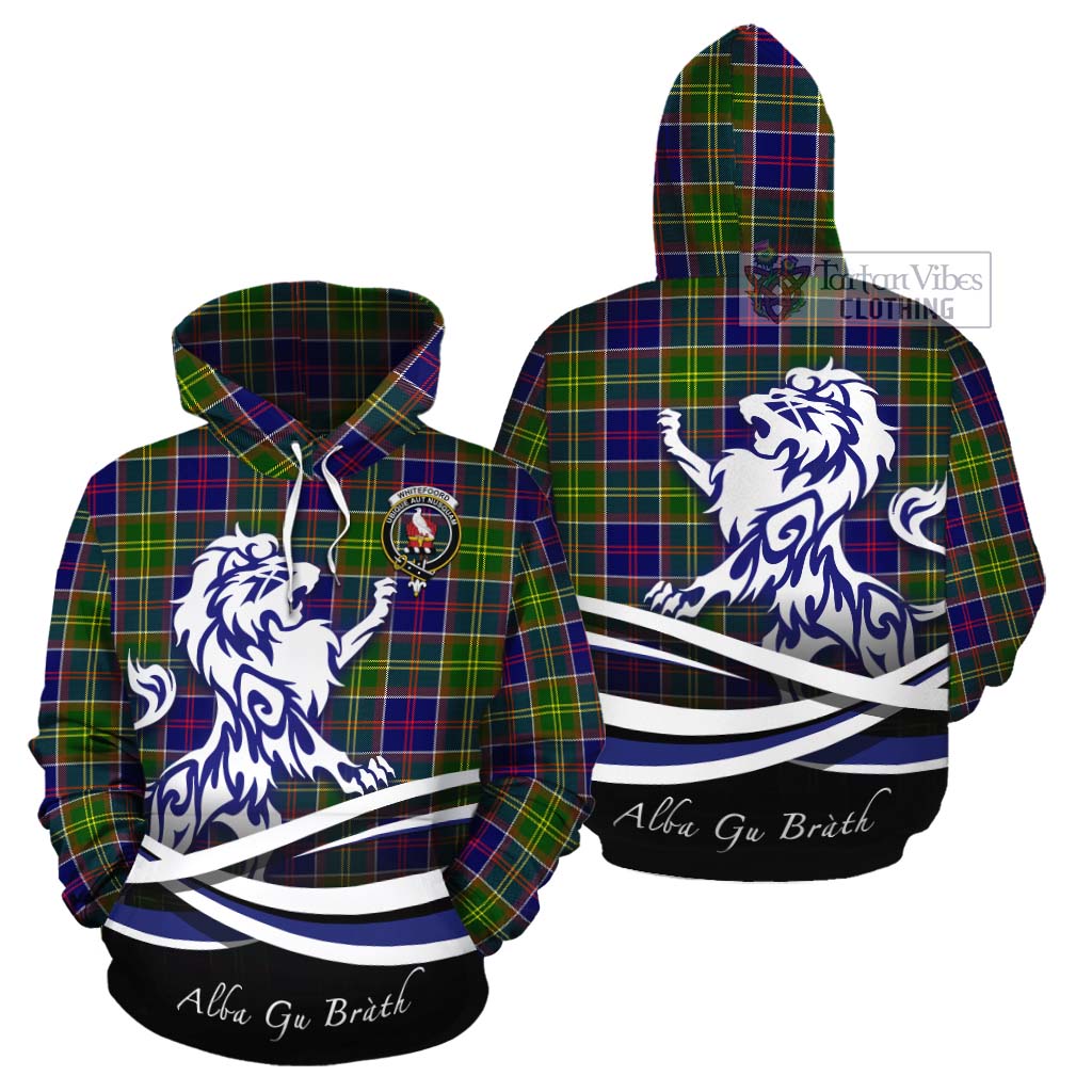 Whitefoord Tartan Cotton Hoodie with Alba Gu Brath Regal Lion Emblem Zip Hoodie - Tartan Vibes Clothing