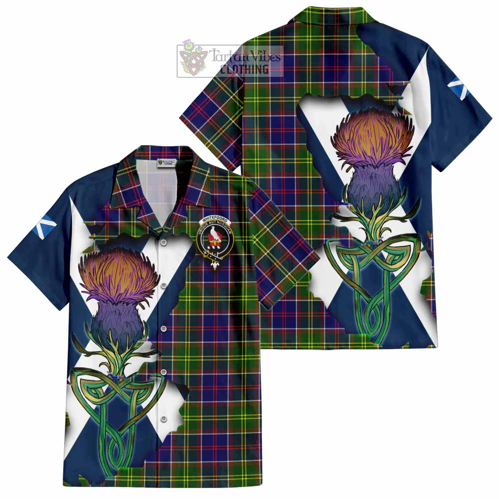 Tartan Vibes Clothing Whitefoord Tartan Family Crest Short Sleeve Button Shirt Scottish Thistle Celtic Inspired