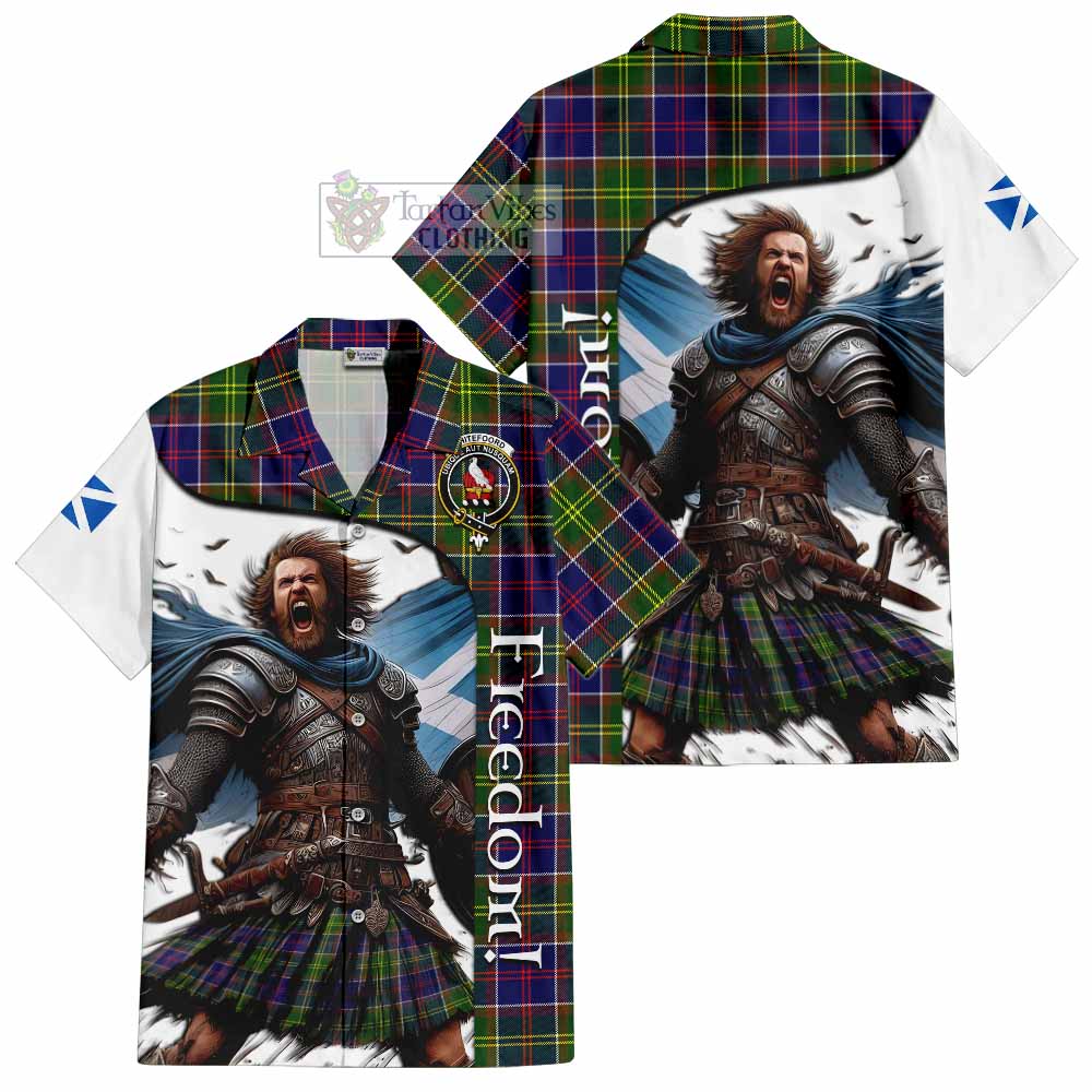 Tartan Vibes Clothing Whitefoord Crest Tartan Short Sleeve Button Shirt Inspired by the Freedom of Scottish Warrior
