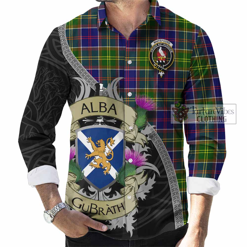 Whitefoord Tartan Family Crest Long Sleeve Button Shirt Lion Rampant Royal Thistle Shield Celtic Inspired - Tartan Vibes Clothing
