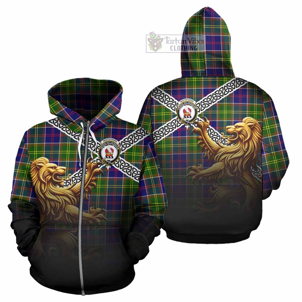 Whitefoord Crest Tartan Hoodie with Golden Lion Emblem Celtic Style Zip Hoodie - Tartan Vibes Clothing