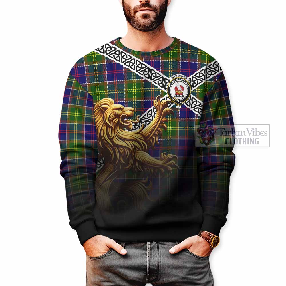 Whitefoord Crest Tartan Sweatshirt with Golden Lion Emblem Celtic Style - Tartan Vibes Clothing