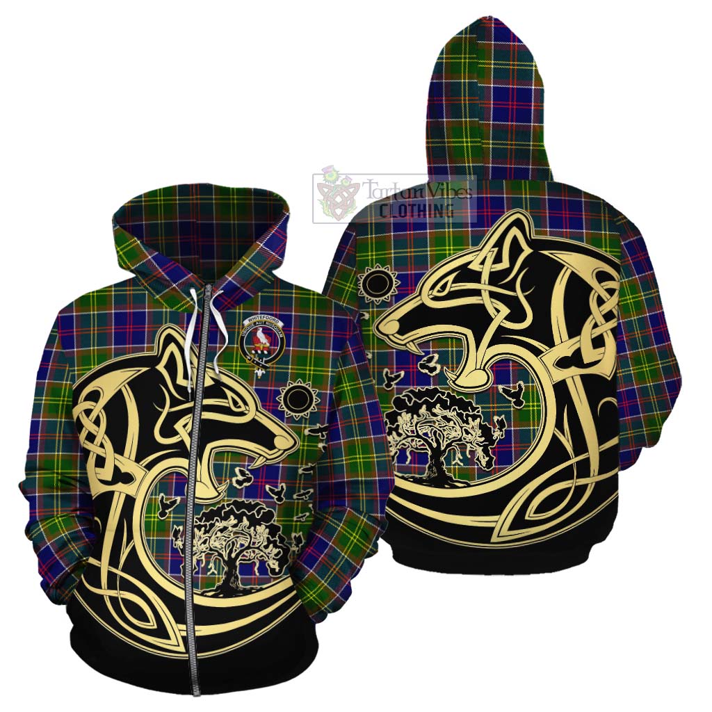 Whitefoord Tartan Cotton Hoodie with Family Crest Celtic Wolf Style - Tartan Vibes Clothing