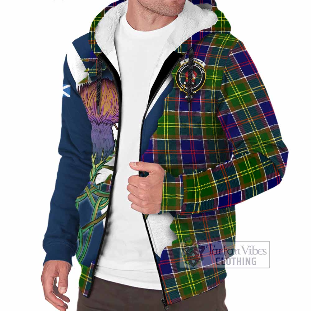 Tartan Vibes Clothing Whitefoord Tartan Family Crest Sherpa Hoodie Scottish Thistle Celtic Inspired