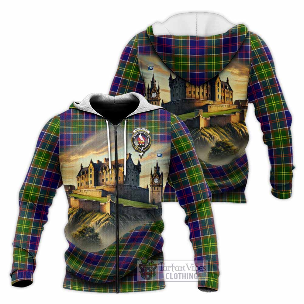 Whitefoord Tartan Family Crest Knitted Hoodie with Scottish Ancient Castle Style Unisex Knitted Zip Hoodie - Tartan Vibes Clothing
